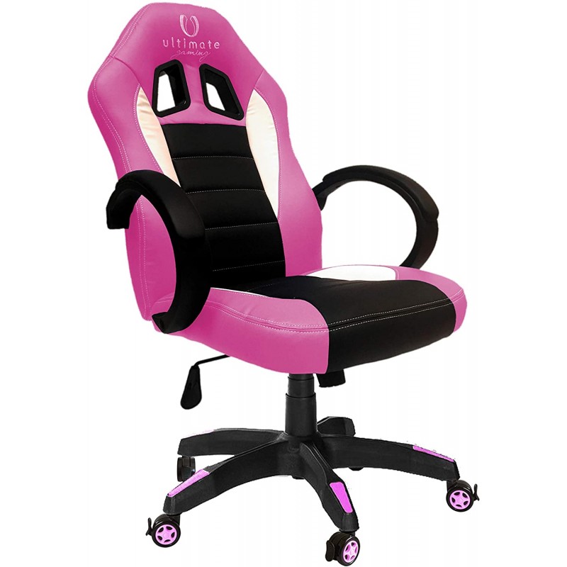 Cadeira Ultimate Gaming Taurus Rosa, Preto e Branco