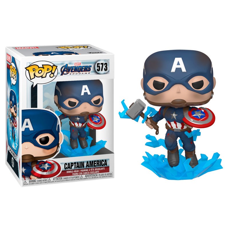 Figura POP Marvel Vengadores Endgame Capitan America with Broken Shield & Mjolnir