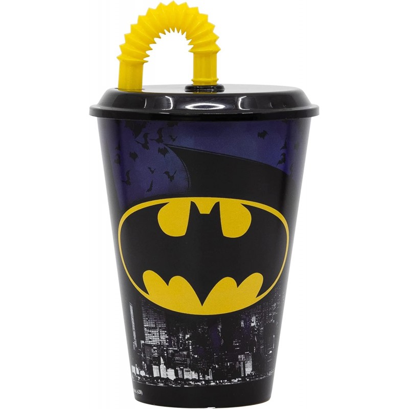 Copo 430 ML com Tampa e Palha - Batman