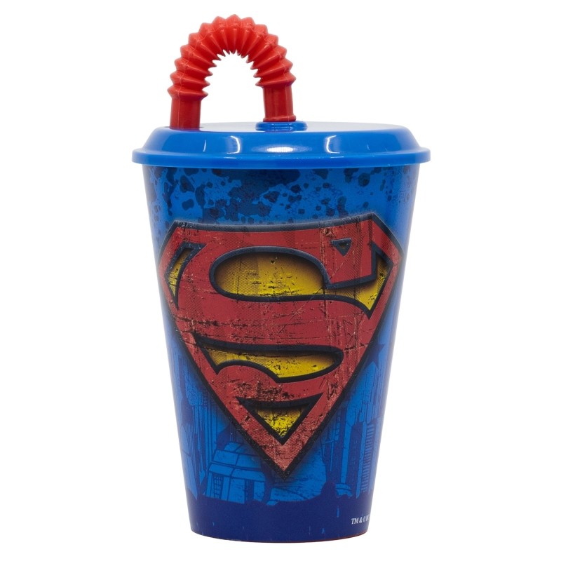 Copo 430 ML com Tampa e Palha - Superman