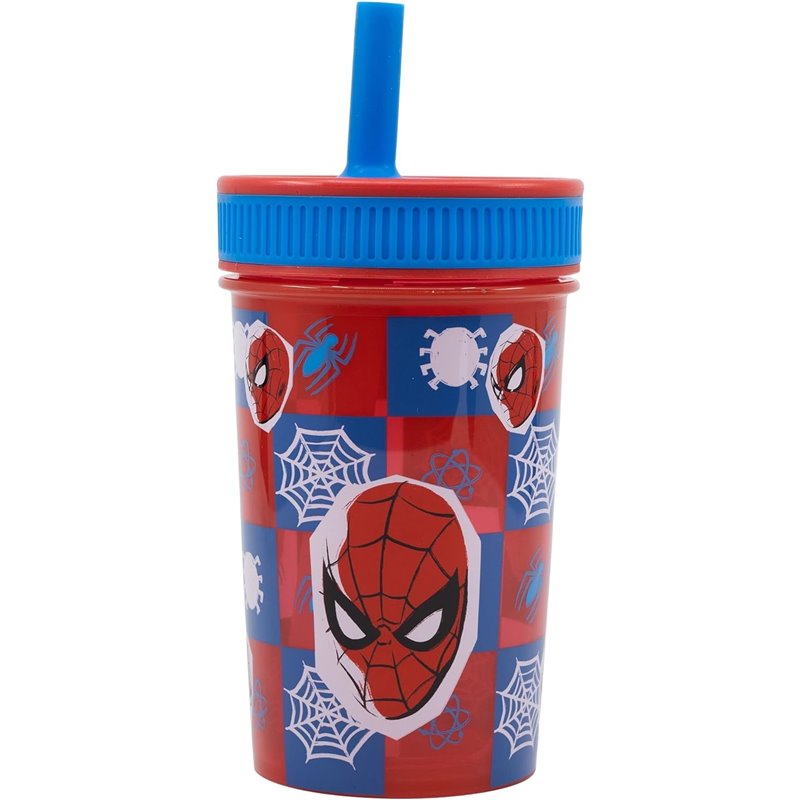 Copo 465 ML com Tampa e Palha - Spiderman Midnight Flyer