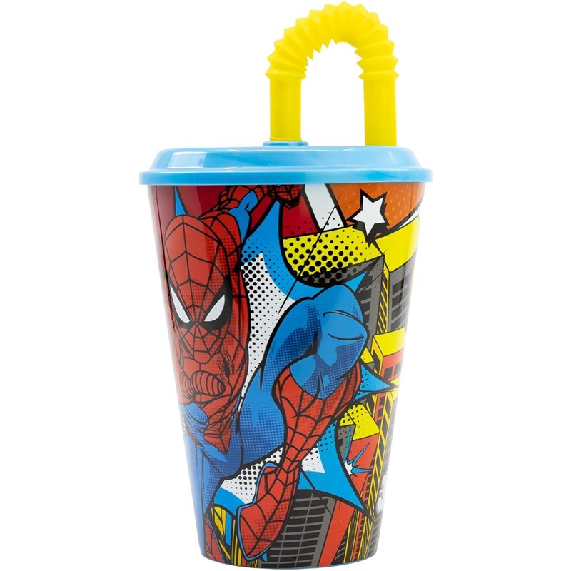 Copo 430 ML com Tampa e Palha - Spider-man