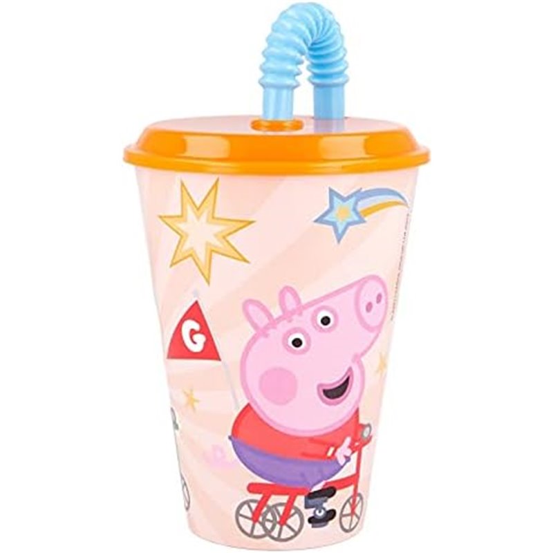 Copo 430 ML com Tampa e Palha - Peppa Pig