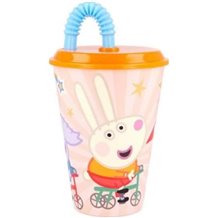 Copo 430 ML com Tampa e Palha - Peppa Pig