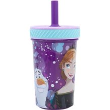 Copo Anti-Queda 370ml com Tampa e Palha - Frozen Violeta