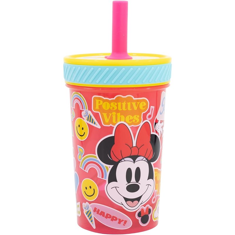 Copo Anti-Queda 370ml com Tampa e Palha - Minnie Positive Vibes