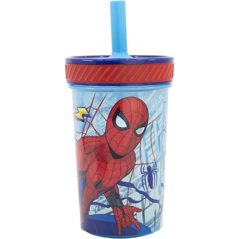 Copo Anti-Queda 370ml com Tampa e Palha - Marvel Spiderman