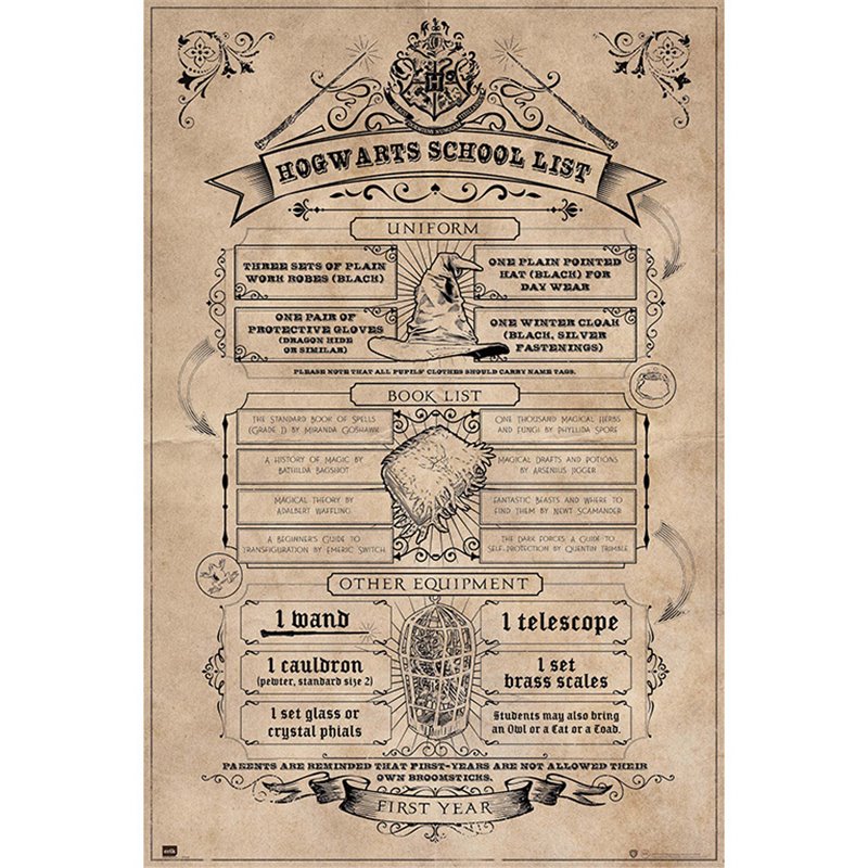 Poster Harry Potter Hogwarts School List