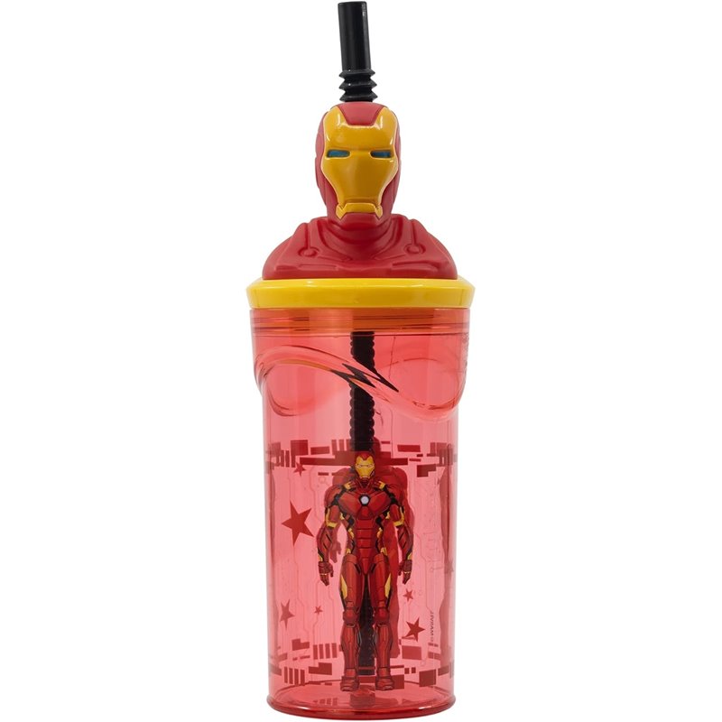 Copo 3D com Tampa e Palha 360 ML - Marvel Avengers: Iron Man