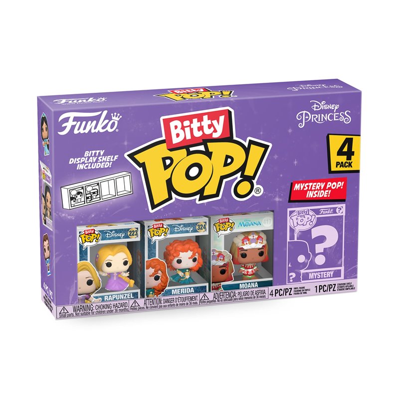 Funko Bitty Pop! Disney Princess Mini Collectible Toys 4-Pack - Rapunzel, Merida, Moana & Mystery Chase Figure