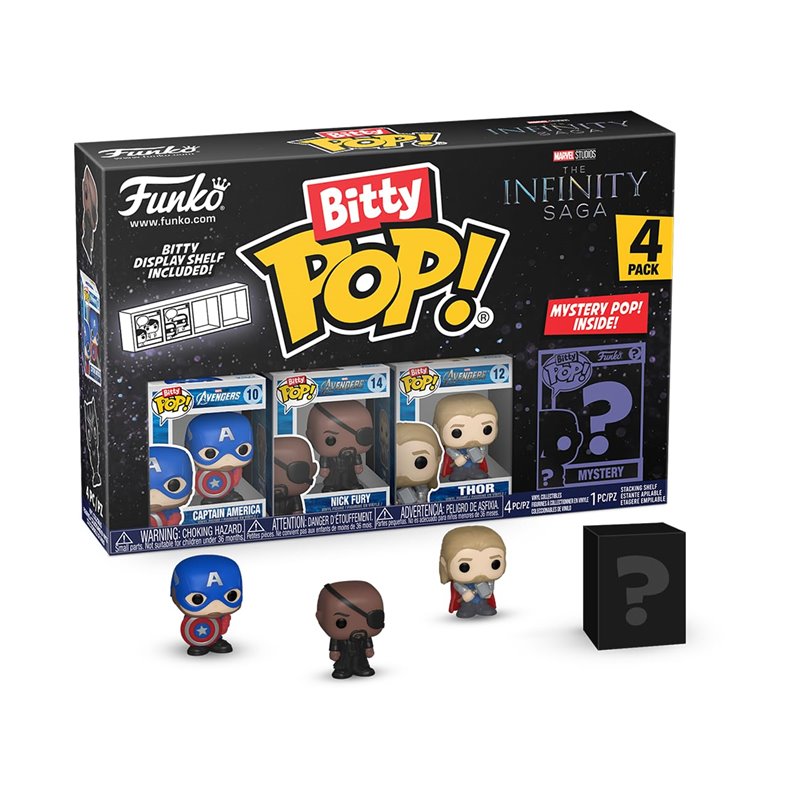 Funko Bitty Pop! Marvel Mini Collectible Toys 4-Pack - Captain America, Nick Fury, Thor & Mystery Chase Figure