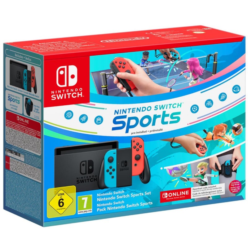 Conjunto Consola Nintendo Switch Neon Blue/Red - Nintendo Switch Sports (Consola + Jogo + Correia + 3 Meses NSO)